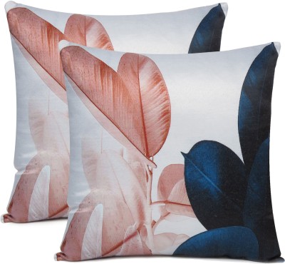 Riara Floral Cushions Cover(Pack of 2, 45 cm*45 cm, White, Dark Blue)