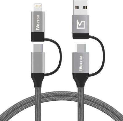 iVoltaa USB Type C Cable 3 A 1 m Type-C Lightning 4in1(Compatible with iPhone, iPad, Mobile Phones, Laptop, Desktop, Computers, Tablets, Android, Macbook, Grey, One Cable)
