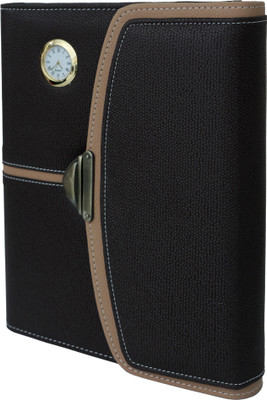 Erminio Palamino PU Leather Office Folder | Any Year Edition| Analog Watch, Calculator & Pen A4 Diary Ruled 360 Pages(Black)