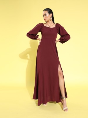 Berrylush Women Maxi Maroon Dress