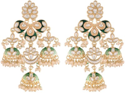 I Jewels 18k Gold Plated Kundan Pearl Studded Jhumki Earrings Alloy Jhumki Earring