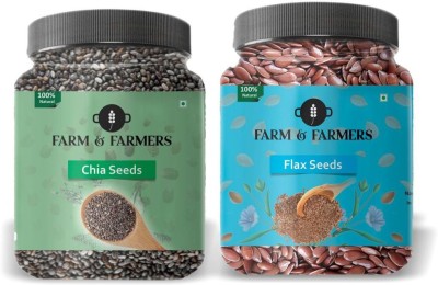 Farm & Farmers Raw Flax and Chia Seeds Combo- 250GM Each | Immunity Booster | Combo Pack of Seeds for Weight Loss Chia Seeds, Brown Flax Seeds(500 g, Pack of 2)