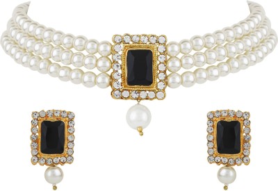 Shining Diva Alloy Gold-plated Black, White, Gold Jewellery Set(Pack of 1)