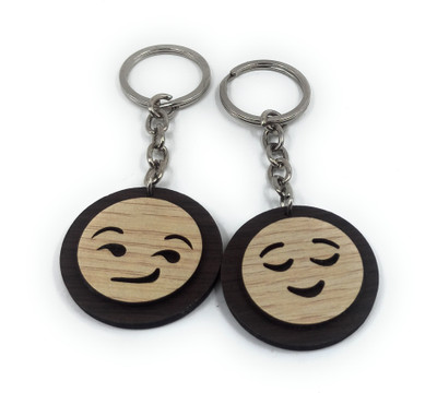Shiani Smiley Emoji Set of 2 Wood Key Chain