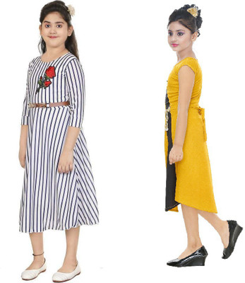 FTC FASHIONS Girls Calf Length Casual Dress(Multicolor, 3/4 Sleeve)