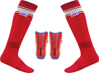 DENOVO Justry Football Kit (One Pair Poplin Plain Knee Length Football Socks + One Pair Shin Guard) Football Kit