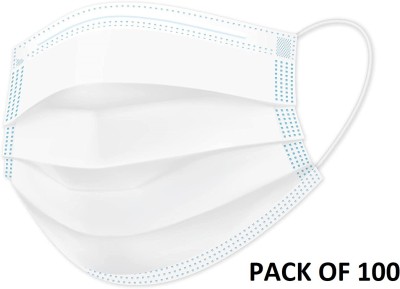Wellstar Protective Face Mask with NOSE CLIP, CE ISO & GMP Certified Bacterial Filtration 3 Ply Surgical Face Mask with Genuine Meltblown and Adjustable Nose Clip (White,100) Non-Washable, Water Resistant Surgical Mask With Melt Blown Fabric Layer(White, Free Size, Pack of 100, 3 Ply)