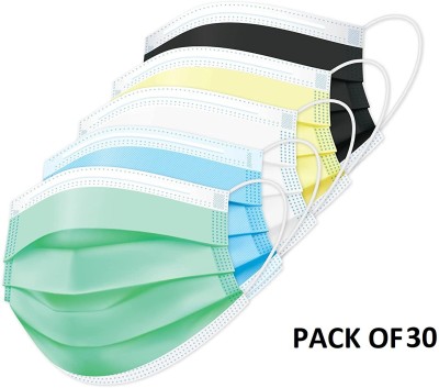 Wellstar 3 Ply Multicolor Mask 3 Ply Surgical Face Mask with Genuine Meltblown and Adjustable Nose Clip (Multicolor,30) Non-Washable, Water Resistant Surgical Mask With Melt Blown Fabric Layer(Multicolor, Free Size, Pack of 30, 3 Ply)