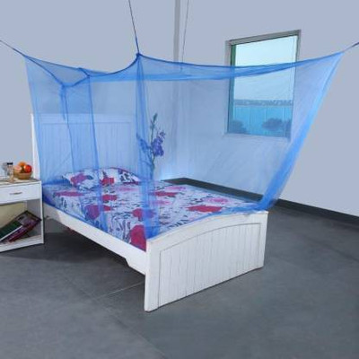 H HADDU Nylon Adults Washable Deluxe Double Bed Mosquito Net (Blue) Mosquito Net(Blue, Ceiling Hung)