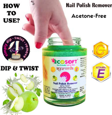 ECOSOFT Ultimate Premium Dip & Twist Instant Nail Polish Remover Nail Polish Remover - Acetone Free, Enriched with Vitamin C or Vitamin E with Green Apple Fragrance. Contains Hydrating Agents & Perfume. No parabens. No sulphates. Only love! Made in India.(80 ml)