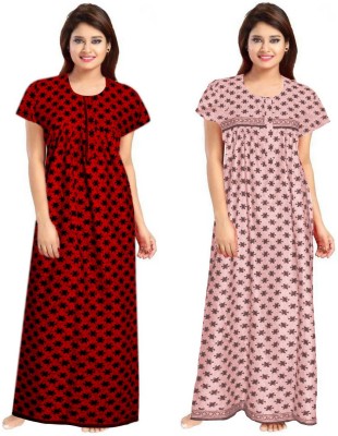 Sajao Creation Women Nighty Set(Red, Pink)