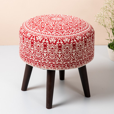 nestroots Sitting Stool for Living Room Furniture Ottoman pouffes for Sitting | Wooden Small Printed Puffy Foot Stool Home Furniture (17 inch Red) Stool(Red, Pre-assembled) nestroots Sitting Stool for Living Room Furniture Ottoman pouffes for Sitting | Wooden Small Printed Puffy Foot Stool Home Furniture (17 inch Red) Stool(Red, Pre-assembled)