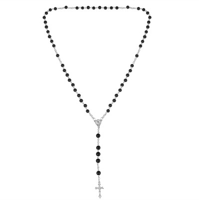 morir Handmade Black Onyx 8mm Bead Cross Crucifix Christian Rosary Bead Mala Necklace Religions Gifts Jewellery For Men Women Silver Crystal Pendant