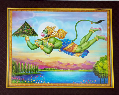 FRAMTASTIC Bajrang Bali Hanuman with Sanjivani Parvat Religious Frame