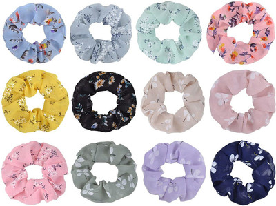 eCap Random Colour And Print Scrunchies Rubber Band(Multicolor)