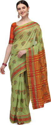 Arriva Fab Woven Kanjivaram Jacquard, Cotton Silk Saree(Green)