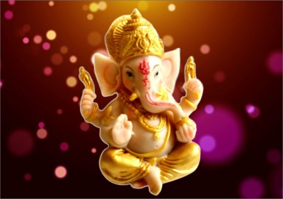 SoftSwiss GANESHA, MANGALMURTI, VIGHNAHARTA, Idol of Ganpati Bappa Morya, with GOLD PLATTED, For Car Dashboard, Gifts Blessing and Religious (Pack of 1 IDOL) Decorative Showpiece  -  14 cm(Polyresin, Gold)