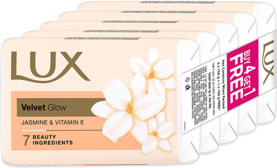 LUX Velvet Glow Buy 4 Get 1 Free Offer Jasmine & Vitamin E Bathing Soap For Glowing Skin Beauty Soaps