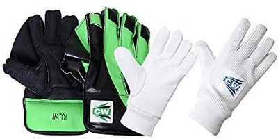 CW Match Wicket Keeping With Padded Wicket Keeping Inners Combo Wicket Keeping Gloves(Green, Black)
