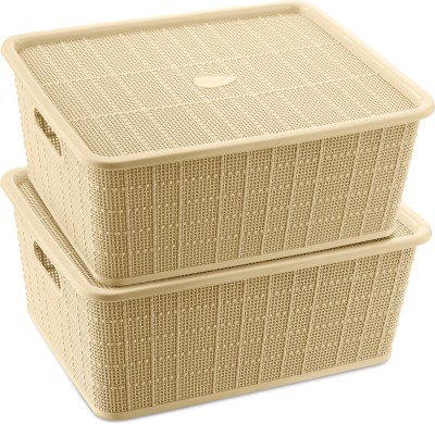 Selvel Polypropylene Multipurpose Medium Storage Baskets/Boxes Pack of 2 with Lid for Kitchen & Home Storage Basket(Pack of 2)