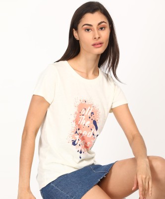 Aditya Birla - abof Printed Women Round Neck White T-Shirt