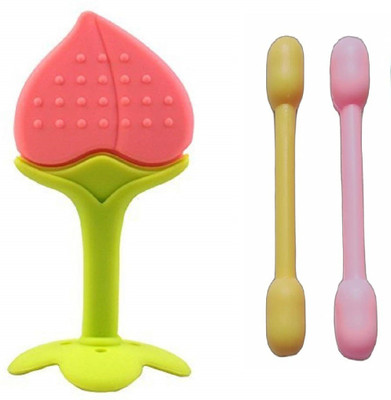 VINMOT Silicone Peach Fruit Shape Teether with Dumbler / Sticks Teether For Babies Teether(Multicolor)