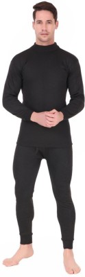 KZALCON Men's Solid High Neck Thermal Wear Top And Bottom Set Men Top - Pyjama Set Thermal