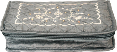 KUBER INDUSTRIES Embroidery Design Portable Jewellery Organizer With 6 Tranasparent Pockets For Keeps Your Jewellery,Earrings, Pendants Organized And Secure (Grey) Jewellery Vanity Box(Grey)