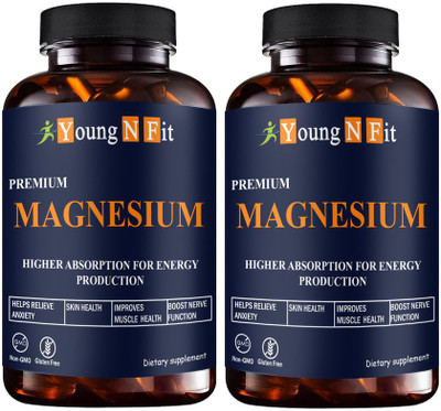 Young N Fit Chelated Magnesium Glycinate Citrate Oxide Supplement (YNF122)Ultra(2 x 60 Capsules)
