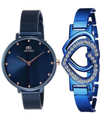 ADAMO 335BBM05-700BBM05 Aritocrat wristwatch / watchs Scratch Resistant Blue Dial Round Shaped with Stainless Steel Chain Premium watch for Women and Girls Analog Watch  - For Women