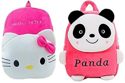 AK INTER School Bag For Kids Soft Plush Backpack For Small Kids (Panda & Hello Kitty) 10 L Backpack(Multicolor)