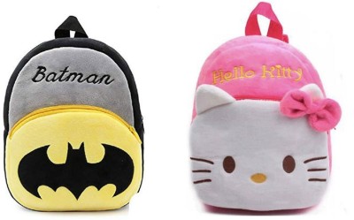 Zoi Soft Toy Boy Bag Batman & Hello Kitty Plush Bag For Cute Kids 2-6 Years Plush Bag Waterproof School Bag(Multicolor, 4 L)