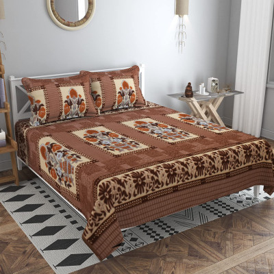 pinklilly Woolen Double Flat 200 TC Floral Bedsheet(Pack of 1, Brown)