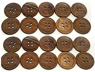 REENA Wooden Button Coffee Brown Dark Diameter 25 mm,(1 inch) 4 Holed for Sewing and Art and Craft Round Buttons with 4 Holes (20) Wooden Buttons(Pack of 20)