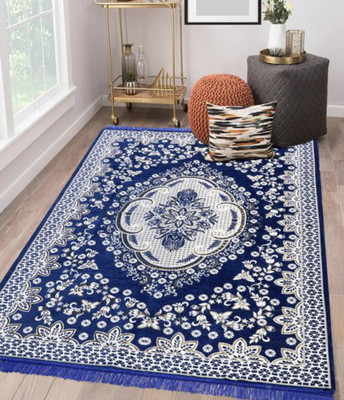 Nature A Blue Cotton Carpet(5 ft,  X 7 ft, Rectangle)