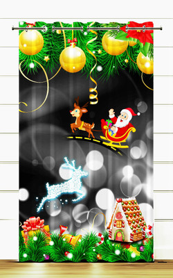 JUPON 214 cm (7 ft) Door Polyester Semi Transparent Curtain Single Curtain(Black, Printed)