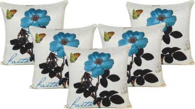 Riara Floral Cushions Cover(Pack of 5, 30 cm*30 cm, White, Blue)
