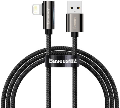 Baseus Lightning Cable 2.4 A 1 m Compatible With iPhone13/iPhone12/iPhone11/iPhone X Nylon Braided Legend Mobile Game Elbow Cable USB - Lightning 2.4A 1m Black(Compatible with iPhone 13, iPhone 12, iPhone 11, iPhone XS Max, iPhone X / iPhone XS, Black, One Cable)