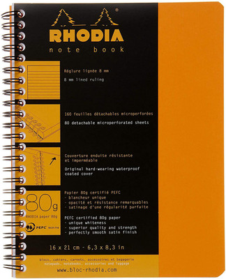 RHODIA Orange Wirebound A5 Notebook 8mm Lined Ruling 16 X 21 cm 160 Pages(Orange)