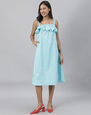 RAREISM Women A-line Blue Below Knee Dress