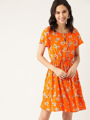 Dressberry Women A-line Orange Above Knee/Mid Thigh Length Dress
