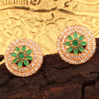 Jewels Corner PRINCESS GREEN AD EARRING Cubic Zirconia Brass Stud Earring