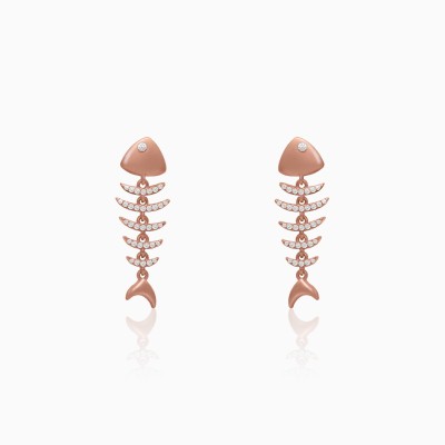 GIVA Sterling silver Matte Rose Gold Fishbone Earrings for women & girls Zircon Sterling Silver Clip-on Earring