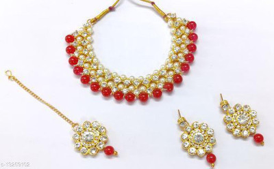 vaishnavi imitation Alloy Gold-plated Gold, Red Jewellery Set(Pack of 1)