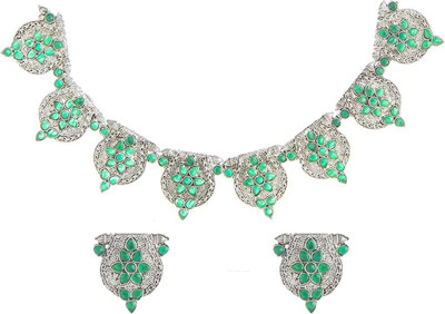 Shining Jewel Brass Silver Green Jewellery Set(Pack of 1)