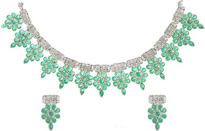 Shining Jewel Brass Silver Green Jewellery Set(Pack of 1)