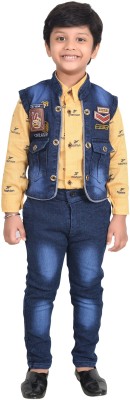 KIDZWING Boys Casual Shirt, Waistcoat and Pant Set(Yellow Pack of 1)