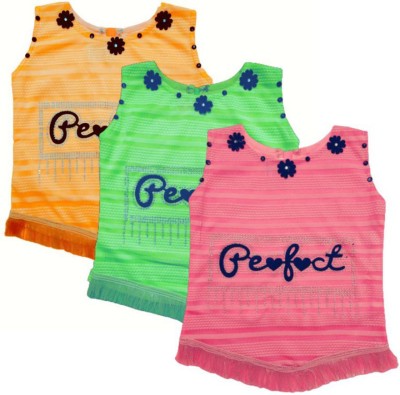 fascino Baby Girls Party Cotton Blend A-line Top(Multicolor, Pack of 3)