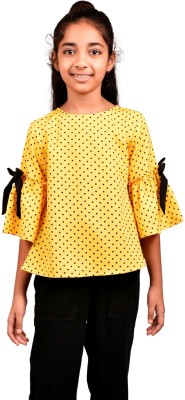 chuppan chupai Girls Casual Poly Crepe Top(Yellow, Pack of 1)