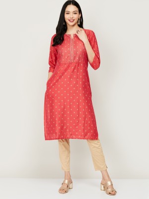 Melange by Lifestyle Women Printed Straight Kurta(Pink)